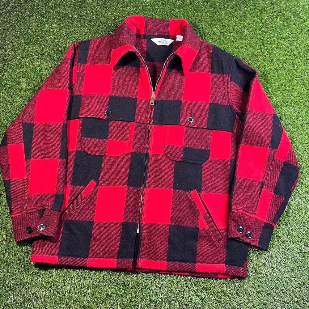 Woolrich 80s 90s Vintage Buffalo Plaid Wool Jacket Large Talon Zip USA Hunting L